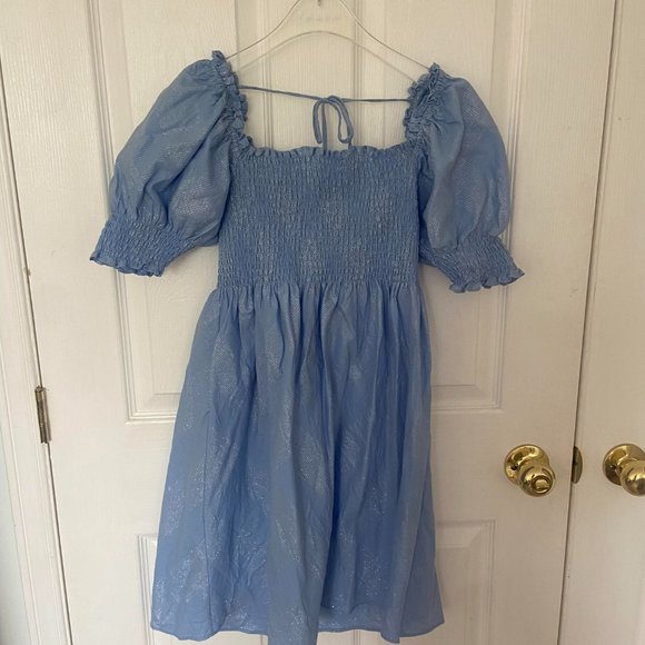 Hill House Athena Nap Dress Light Blue Glitter Check - Picture 2 of 6